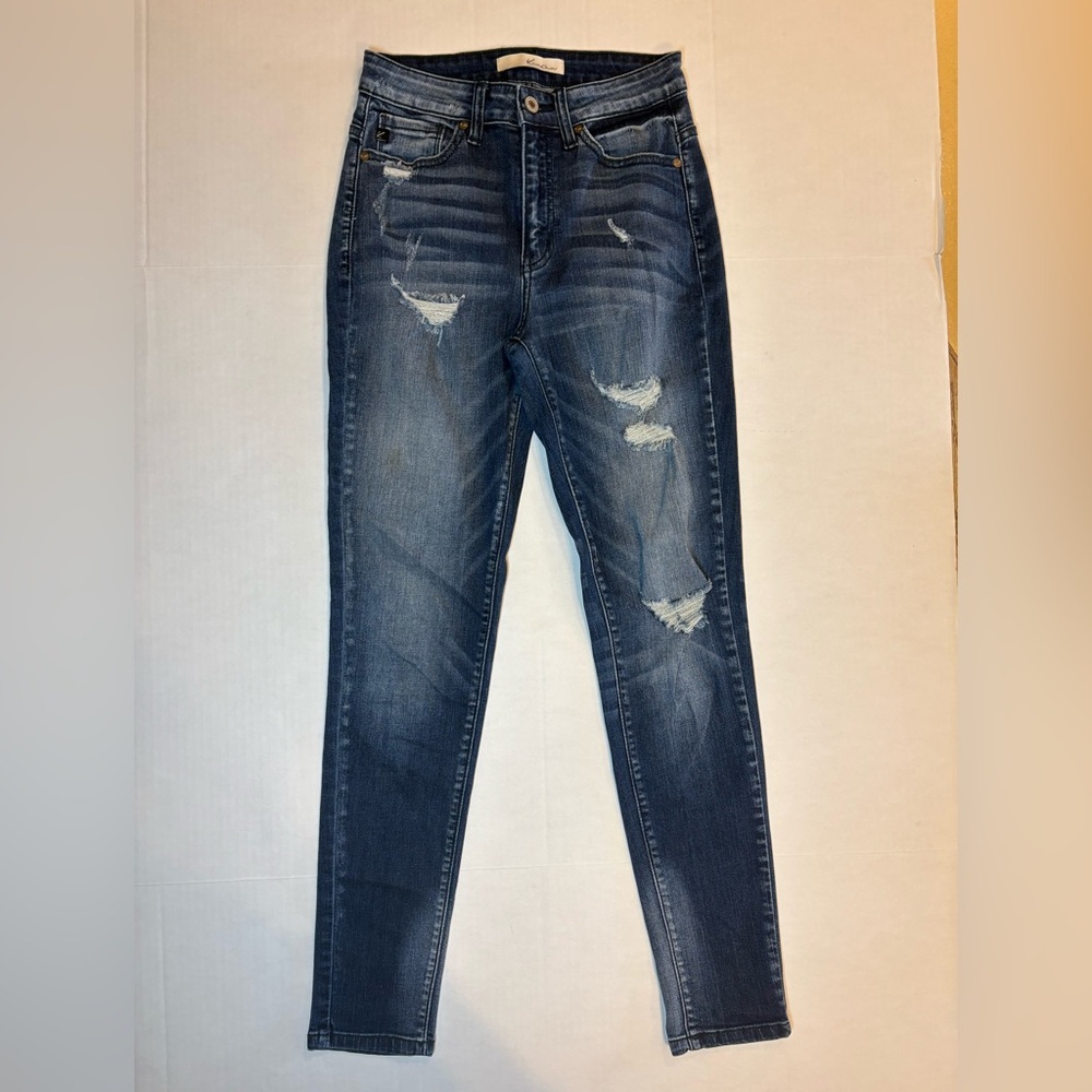 KanCan distressed skinny denim blue jeans embroidered pockets size 3/25